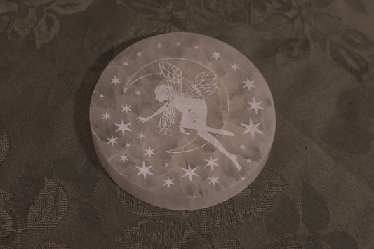 Selenite Etched Fairy Crystal Carving