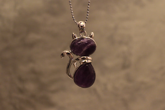 Amethyst Cat Pendant Necklace