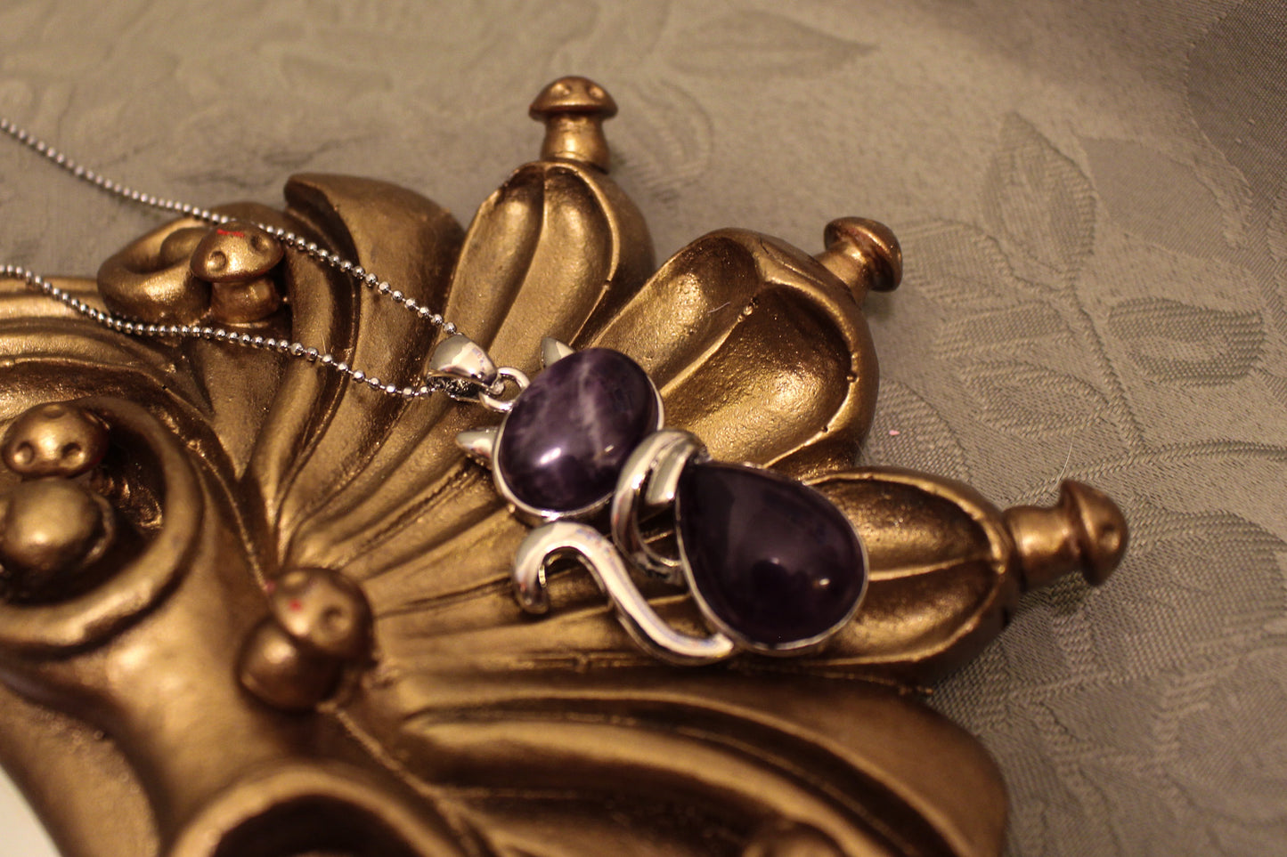 Amethyst Cat Pendant Necklace