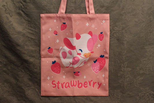 Strawberry Pink Cow Tote Bag