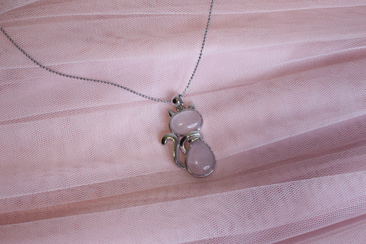 Rose Quartz Cat Pendant Necklace